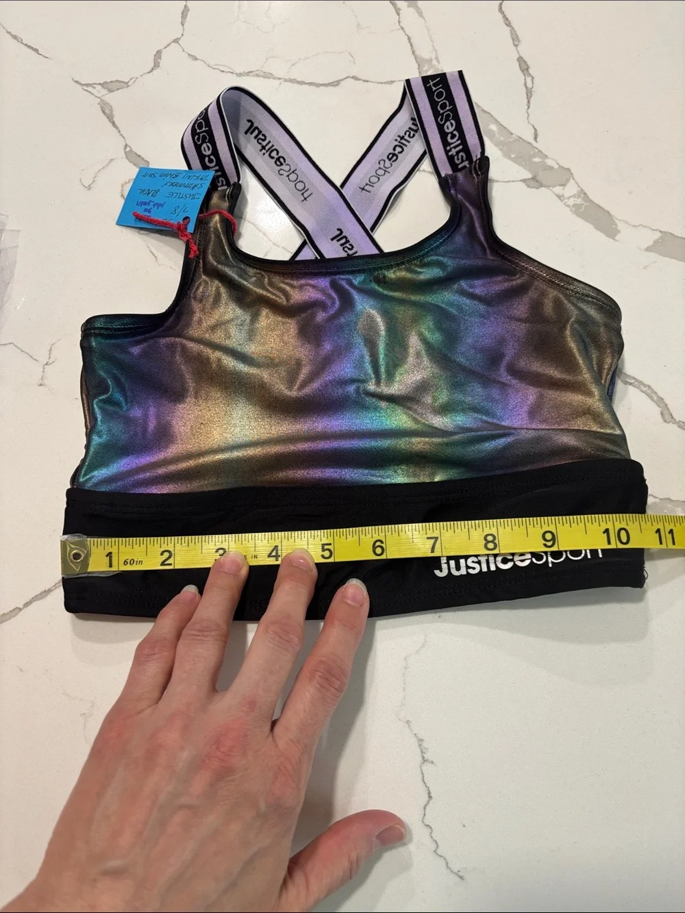 Justice Sport Girls Black Shimmery Takini Swim Top Bikini Size S 7/8 Sports Bra